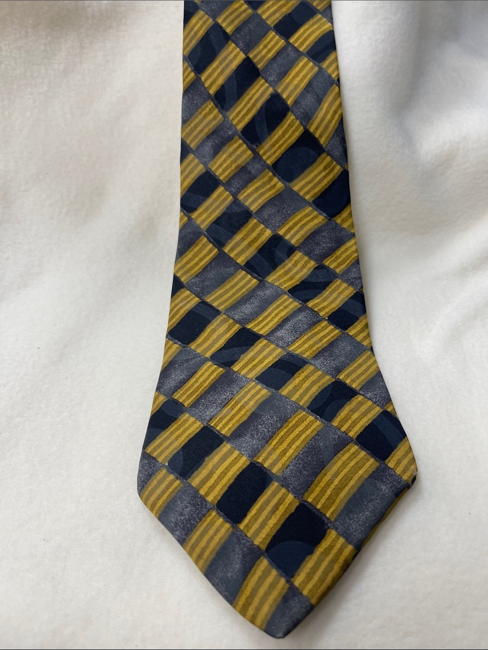 Bugatti Navy and Gold Checkered Silk Tie